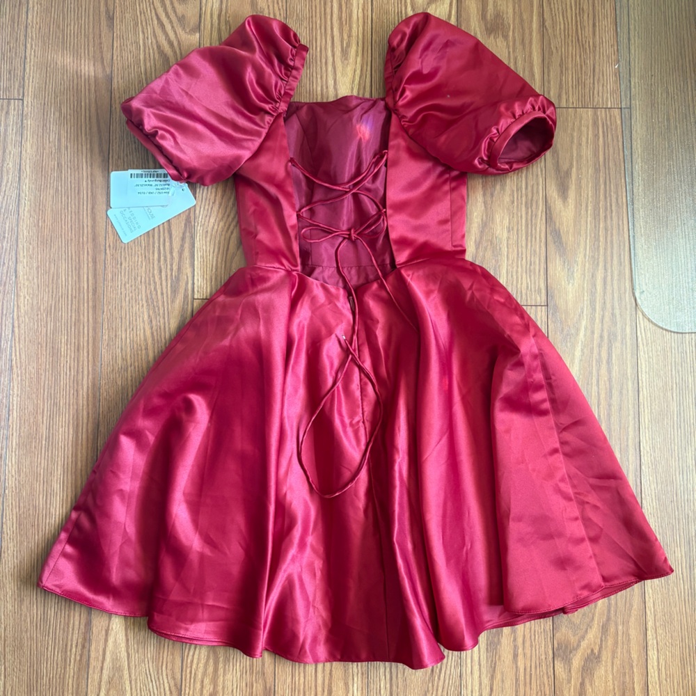 Red Puff Sleeve Corset Dress - Picture 2 of 4